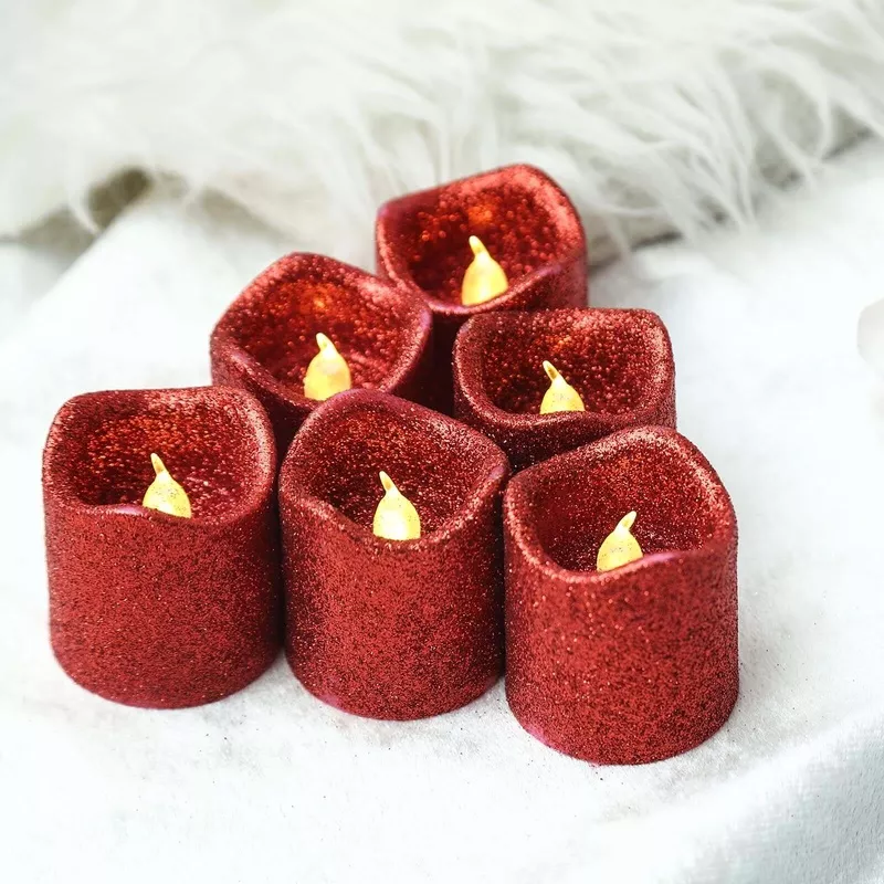 12-pack-led-votive-candles-glittered-red-design-reusable-flameless-battery-opera 12-Pack LED Votive Candles Glittered Red Design – Reusable Flameless Battery Operated Lights