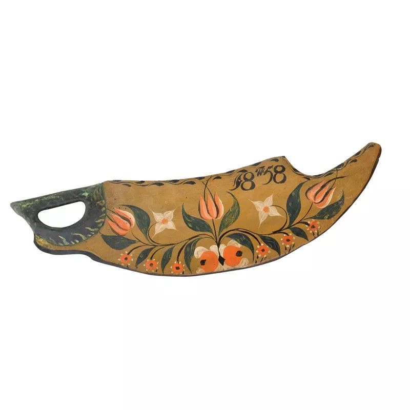19th-c-norwegian-original-red-painted-pine-scutching-knife-dated-1858 19th C. Norwegian Original Red Painted Pine Scutching Knife Dated 1858