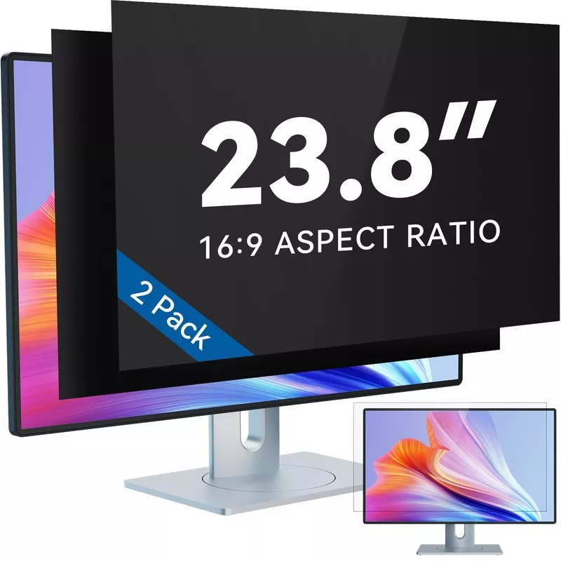 [2-Pack] 23.8 Inch Computer Privacy Screen Filter for 16:9 Widescreen Monitor, Removable 23.8in Anti Blue Light Glare Privacy Shield