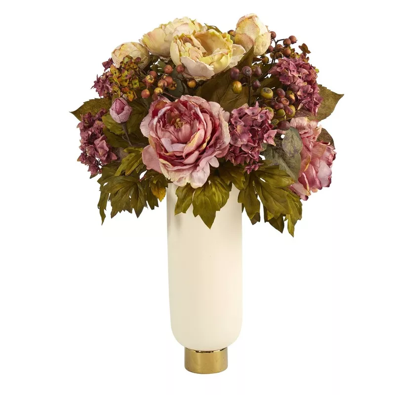 22-peony-artificial-arrangement-in-cream-vase-with-gold-base 22 Peony Artificial Arrangement in Cream Vase with Gold Base
