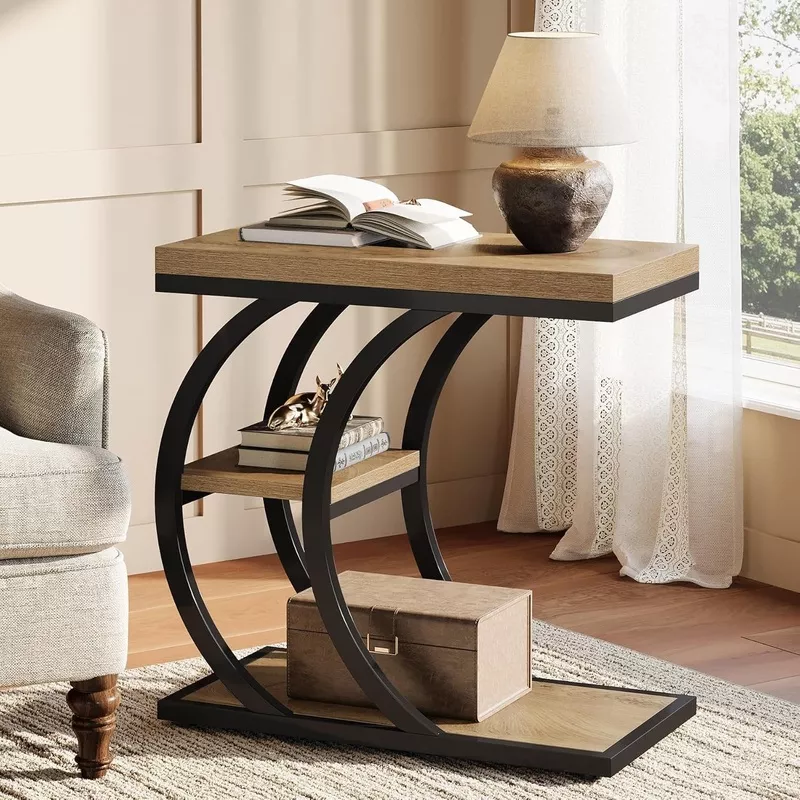 23-6-end-table-3-tier-couch-c-shaped-side-table-with-storage 23.6″ End Table, 3-Tier Couch C-Shaped Side Table with Storage