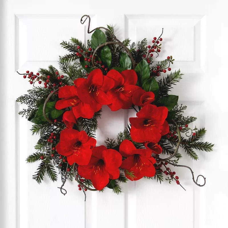 24-amaryllis-artificial-wreath 24 Amaryllis Artificial Wreath