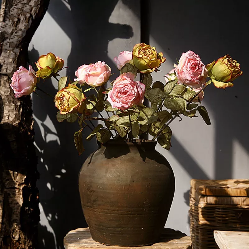 26 Inch Quicksand Silk Roses Stems, Bulk Fall Artificial Flowers Green