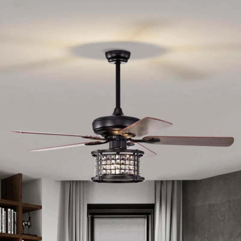 52-inch-3-speed-crystal-ceiling-fan-light-with-remote-control-black 52 Inch 3-Speed Crystal Ceiling Fan Light with Remote Control-Black