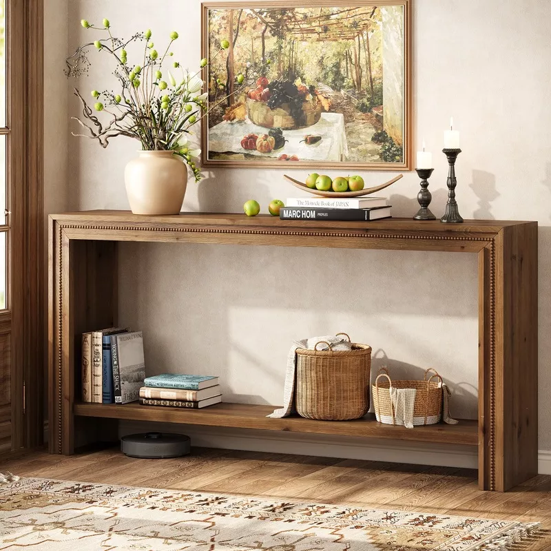 63-solid-wood-console-table-narrow-entryway-table-with-2-tier-storage-shelf 63″ Solid Wood Console Table, Narrow Entryway Table with 2-Tier Storage Shelf
