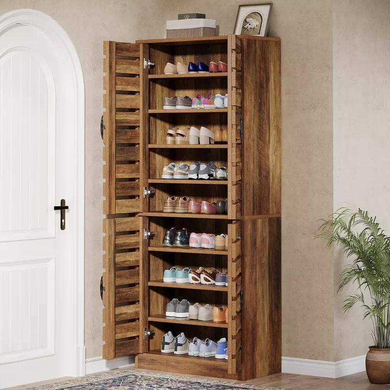 70-8-shoe-cabinet-9-tier-vertical-shoe-rack-with-shutter-doors-rustic-brown 70.8″ Shoe Cabinet, 9-Tier Vertical Shoe Rack with Shutter Doors Rustic Brown