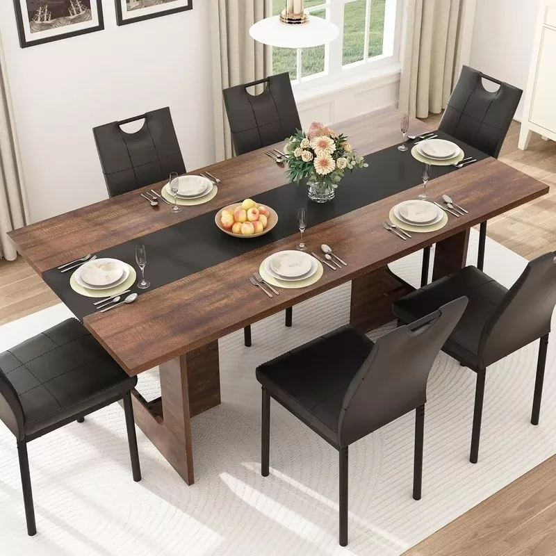 71-inch-rectangular-dining-table-6-8-people-farmhouse-wood-kitchen-table-with-wo 71 Inch Rectangular Dining Table for 6-8 People, Farmhouse Wood Kitchen Table with Wooden Legs Brown