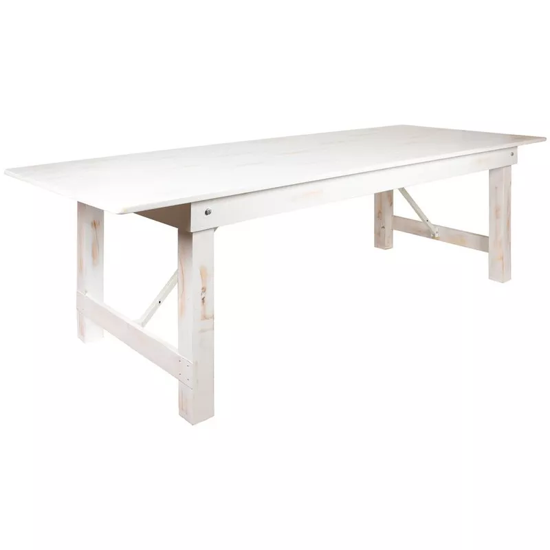 9-x-40-rectangular-antique-rustic-white-solid-pine-folding-farm-table 9′ x 40″ Rectangular Antique Rustic White Solid Pine Folding Farm Table