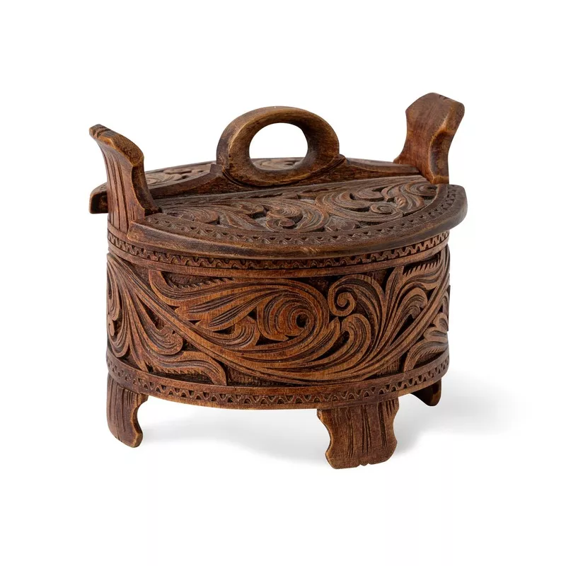 Acanthus Carved Scandinavian Porridge Box, 19th C