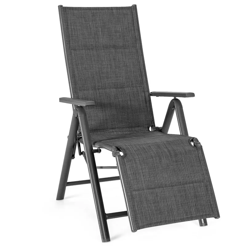 aluminum-frame-adjustable-outdoor-foldable-reclining-padded-chair-gray Aluminum Frame Adjustable Outdoor Foldable Reclining Padded Chair-Gray