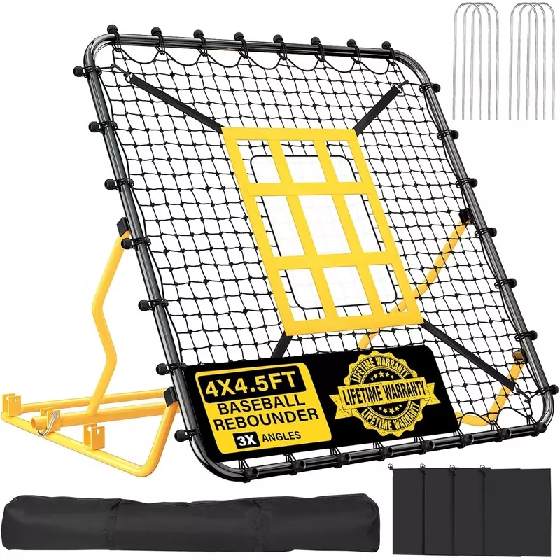 baseball-rebounder-net-4-4-5ft-pitchback-net-with-strike-zone-9-grid-target-adju Baseball Rebounder Net 4×4.5FT Pitchback Net with Strike Zone & 9-Grid Target Adjustable Pitching Net for Grounders Batting Pitching Fielding