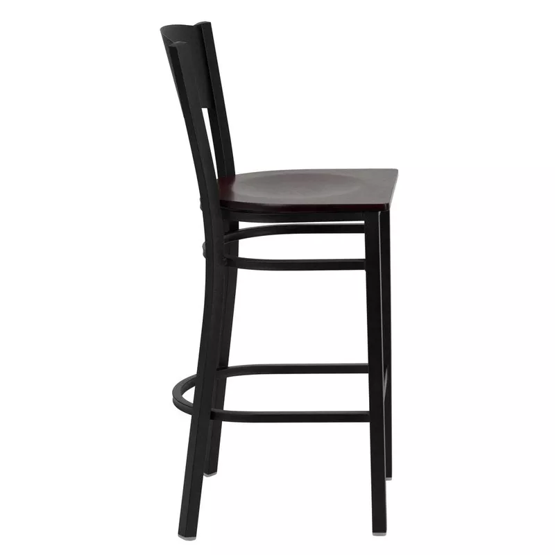 black-circle-back-metal-restaurant-barstool-mahogany-wood-seat Black Circle Back Metal Restaurant Barstool – Mahogany Wood Seat