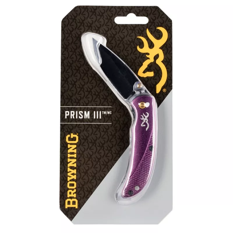 browning-3220343-prism-32-88-drop-point-plain-black-stonewash-7cr17mov-plum-anod Browning 3220343 Prism 32.88″ Drop Point Plain Black Stonewash/7Cr17MoV Plum Anodized Aluminum Handle Folding