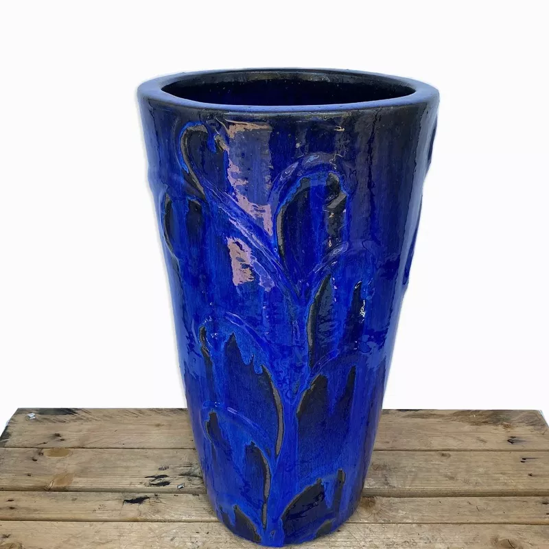 cobalt-blue-tall-ceramic-vines-planter Cobalt Blue Tall Ceramic Vines Planter