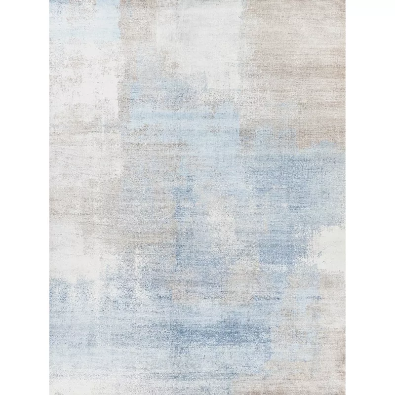 Fine Pure Silk Rug Blue, Brown