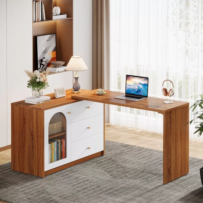 l-shaped-computer-desk-corner-office-desk-with-reversible-storage-cabinet-rustic L-Shaped Computer Desk, Corner Office Desk with Reversible Storage Cabinet Rustic Brown