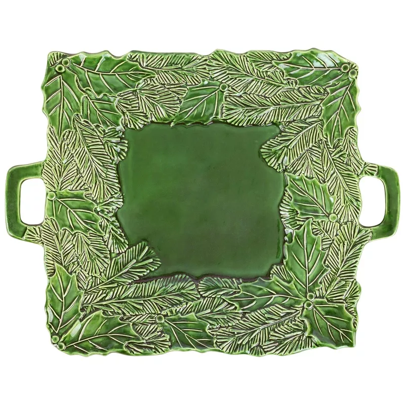 lastra-holiday-green-figural-handled-square-platter Lastra Holiday Green Figural Handled Square Platter