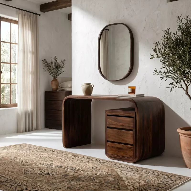 modern-walnut-vanity-table-with-open-shelf-cabinet-bedroom-sinlsabdt073-black Modern Walnut Vanity Table With Open Shelf Cabinet For Bedroom SINLSABDT073 Black