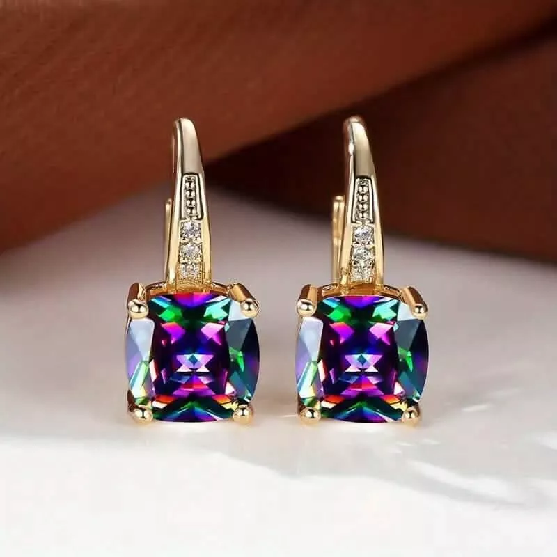 multicolor-square-cut-stone-drop-earrings-gold Multicolor Square Cut Stone Drop Earrings Gold