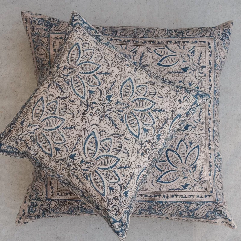 organic-cotton-cushion-cover-kalamkari-indigo-bloom Organic Cotton Cushion Cover – Kalamkari Indigo Bloom