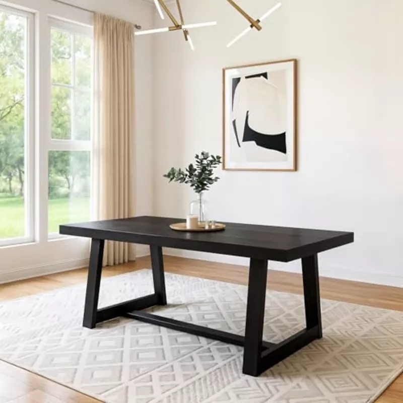 plank-beam-72-inch-farmhouse-dining-table-solid-wood-rustic-kitchen-table-large- Plank+Beam 72 Inch Farmhouse Dining Table, Solid Wood Rustic Kitchen Table, Large Wooden Rectangular Dinner Table for Dining Room, Black