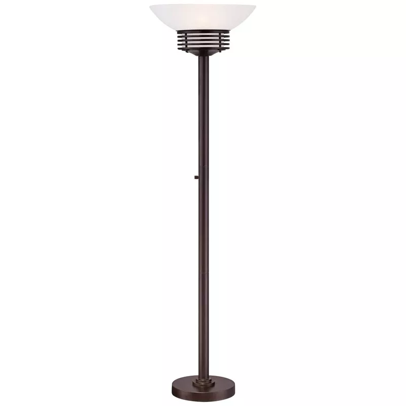 possini-euro-design-light-blaster-modern-retro-torchiere-floor-lamp-standing-72- Possini Euro Design Light Blaster Modern Retro Torchiere Floor Lamp Standing 72.5″ Tall Warm Bronze White Frosted Glass Bowl Shade Decor for Living Room Reading House Bedroom Home
