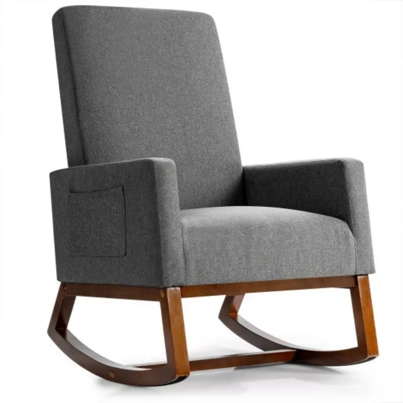 rocking-high-back-upholstered-lounge-armchair-with-side-pocket-gray Rocking High Back Upholstered Lounge Armchair with Side Pocket-Gray