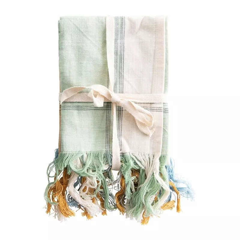 S/3 Cotton Tea Towels w/Fringe