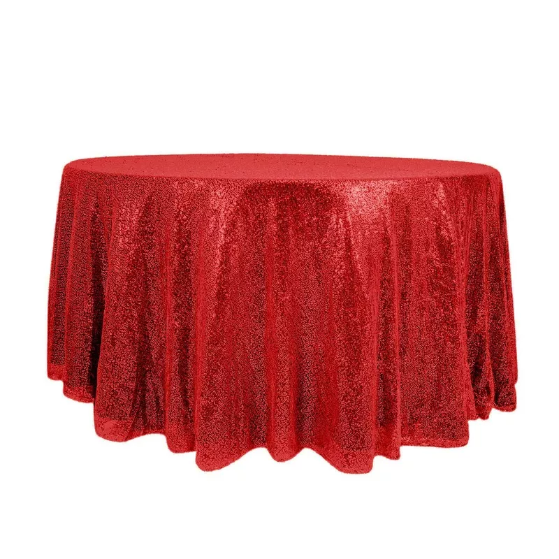 Sequin 120″ Round Tablecloth Red – Seamless Glittering Table Cover
