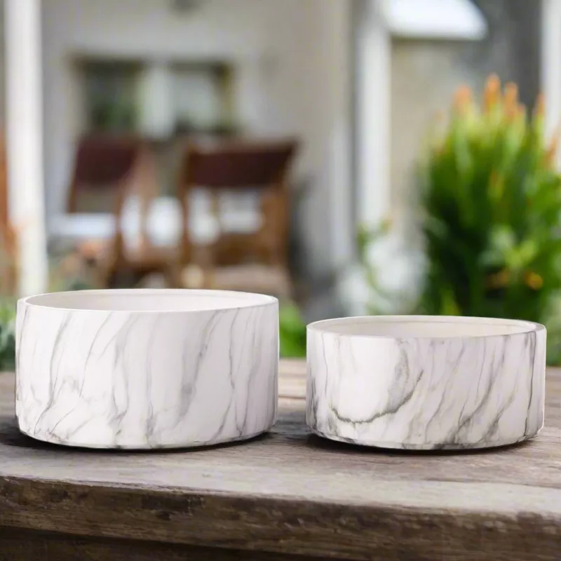 veda-ceramic-low-round-planter-set-set-2-white-gold Veda Ceramic Low Round Planter Set (Set of 2) White/Gold
