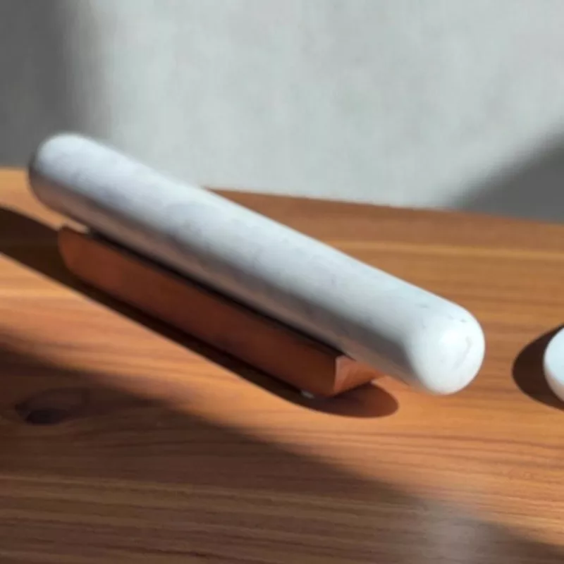 white-marble-rolling-pin-wood-base White Marble Rolling Pin and Wood Base
