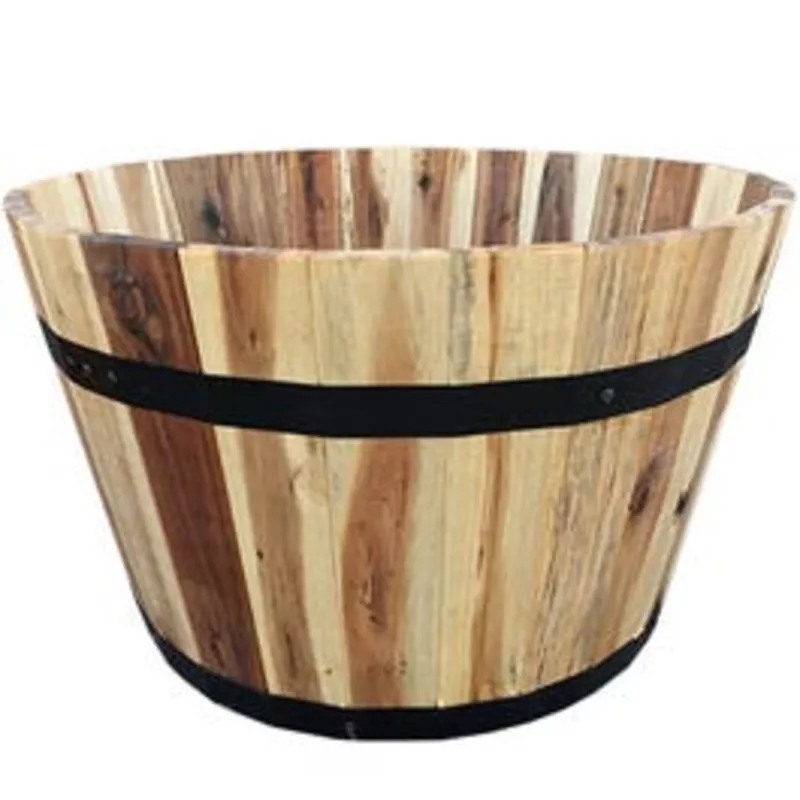 wood-barrel-wood-planter-21-x-12-in Wood Barrel Wood Planter, 21 x 12-In.
