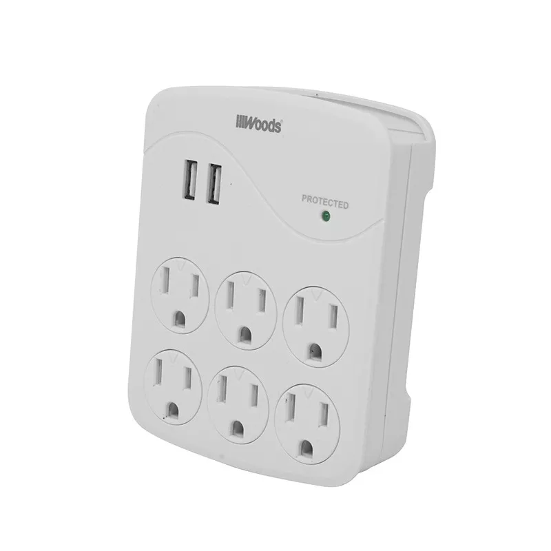 woods-6-outlet-surge-tap-with-2-usb-ports Woods 6-Outlet Surge Tap With 2 USB Ports