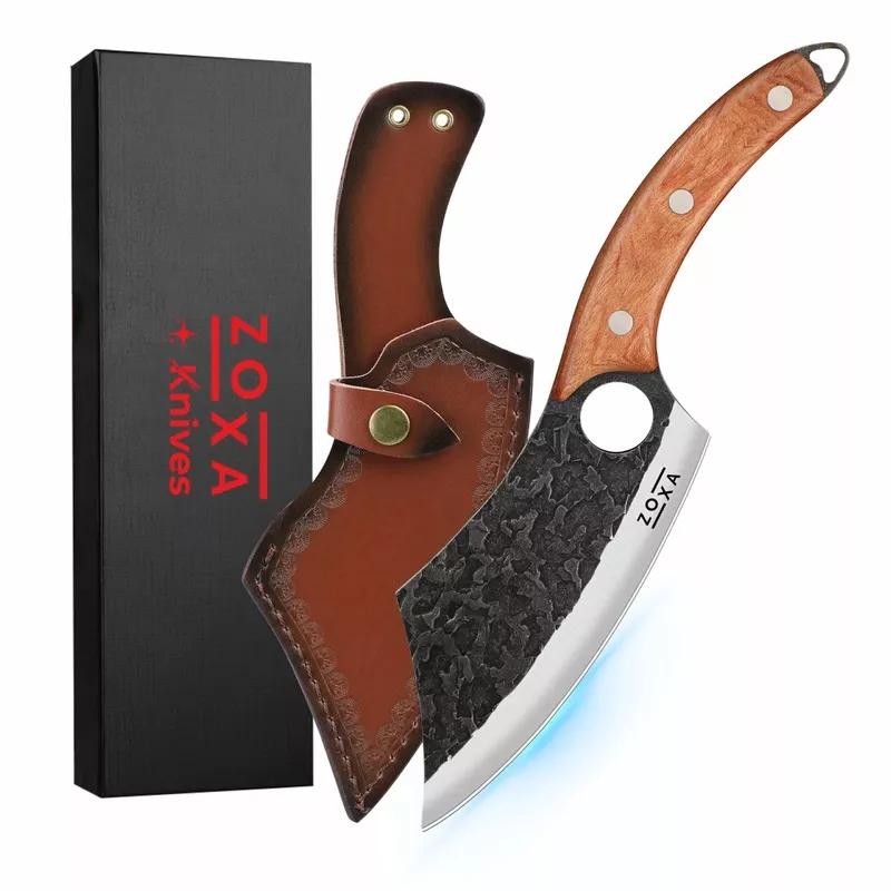 zoxa-hakai-chef-cleaver-knifefull-tang-high-carbon-stainless-steel-butcher-knife Zoxa Hakai Chef Cleaver KnifeFull Tang High Carbon Stainless Steel Butcher Knife with Ergonomic Rosewood Handle & Leather SheathSharp Meat Cutting Knife for Kitchen, Camping & BBQ