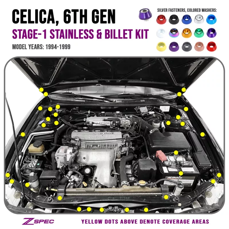 zspec-stage-1-dress-up-bolts-fastener-kit-94-99-toyota-celica-stainless-billet-g ZSPEC Stage-1 Dress Up Bolts Fastener Kit for ’94-99 Toyota Celica, Stainless & Billet Gloss Red