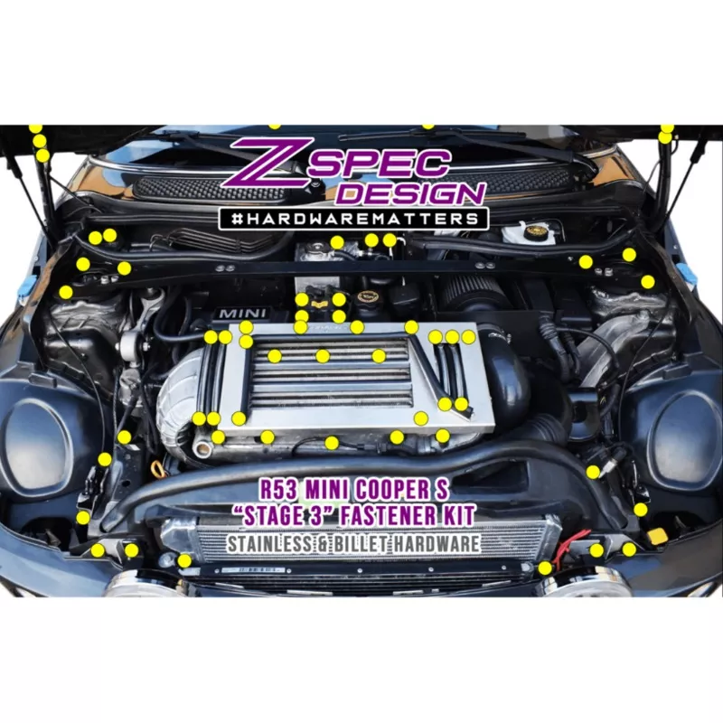 zspec-stage-3-dress-up-bolts-fastener-kit-01-06-r53-mini-cooper-s-stainless-bill ZSPEC Stage-3 Dress Up Bolts Fastener Kit for ’01-06 R53 Mini Cooper & S, Stainless & Billet Gloss Red