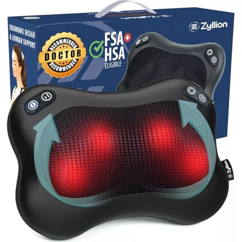zyllion-shiatsu-back-neck-massager-with-heat-cordless-rechargeable-3d-electric-k Zyllion Shiatsu Back and Neck Massager with Heat – Cordless Rechargeable 3D Electric Kneading Deep Tissue Massage Pillow with 2 Speeds for Muscle Pain Relief, Black, ZMA-34RB
